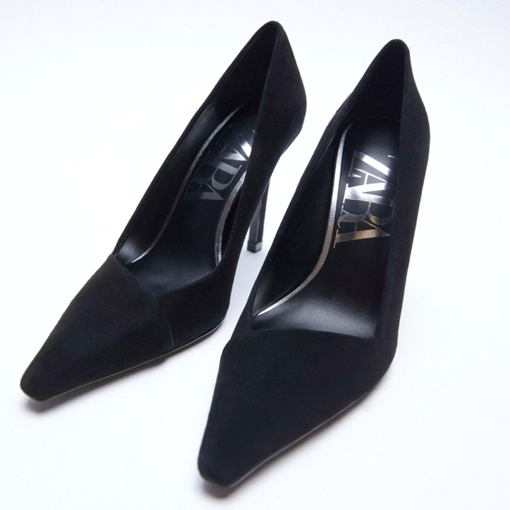 Zara Faux Suede Leather Black High Heels